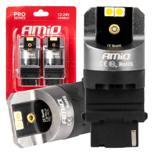 Amio ΛΑΜΠΕΣ P27W 12/24V 6.000K 4SMD LED CAN-BUS ΛΕΥΚΑ PRO SERIES AMIO – 2 ΤΕΜ.