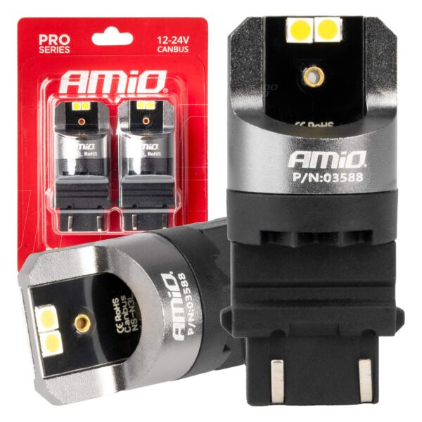 Amio ΛΑΜΠΕΣ P27/7W 12/24V 6.000K 4SMD LED CAN-BUS ΛΕΥΚΑ PRO SERIES AMIO - 2 ΤΕΜ.
