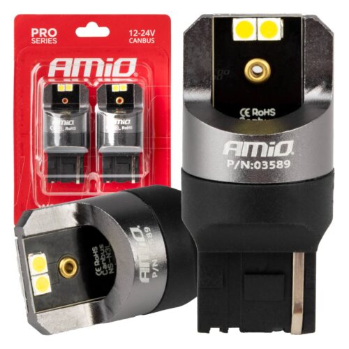 Amio ΛΑΜΠΕΣ W21W 12/24V 6.000K 4SMD LED CAN-BUS ΛΕΥΚΑ PRO SERIES AMIO – 2 ΤΕΜ.
