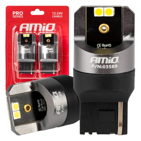 Amio ΛΑΜΠΕΣ W21W 12/24V 6.000K 4SMD LED CAN-BUS ΛΕΥΚΑ PRO SERIES AMIO - 2 ΤΕΜ.