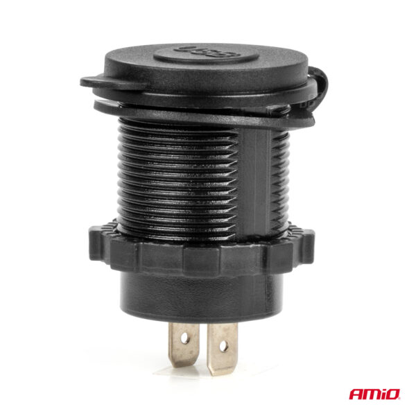 Amio ΠΡΙΖΑ ΜΕ 2 ΘΥΡΕΣ USB ΚΑΙ ΚΑΠΑΚΙ 12/24V QUICK CHARGE 3.0 ΑΔΙΑΒΡΟΧΗ ΜΕ ΜΠΛΕ LED ΦΩΣ ΜΑΥΡΗ AMIO - 1 ΤΕΜ. - Image 3