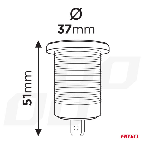 Amio ΠΡΙΖΑ ΜΕ 2 ΘΥΡΕΣ USB ΚΑΙ ΚΑΠΑΚΙ 12/24V QUICK CHARGE 3.0 ΑΔΙΑΒΡΟΧΗ ΜΕ ΜΠΛΕ LED ΦΩΣ ΜΑΥΡΗ AMIO - 1 ΤΕΜ. - Image 4
