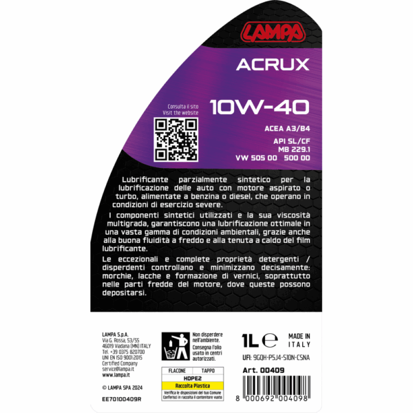 Lampa ΛΑΔΙ ΚΙΝΗΤΗΡΑ 10W-40 ACRUX ΗΜΙΣΥΝΘΕΤΙΚΟ GENERAL USE 1L LAMPA - 1 ΤΕΜ. - Image 3