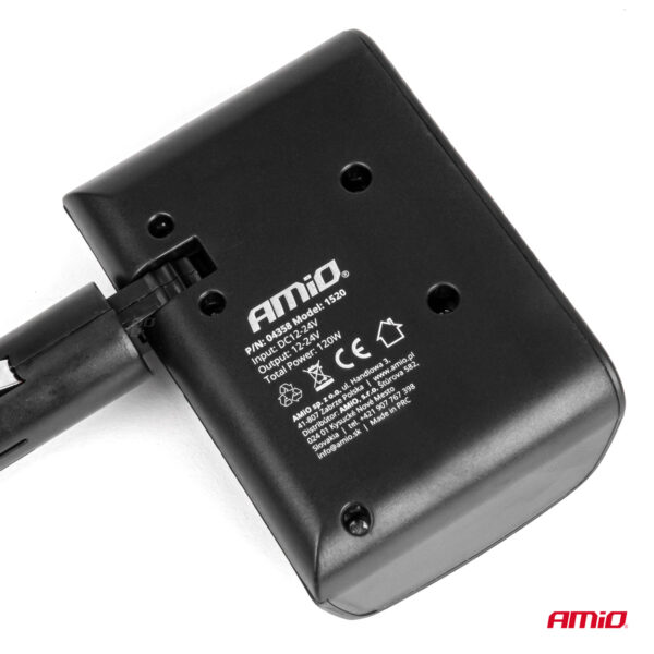 Amio ΑΝΤΑΠΤΟΡΑΣ ΑΝΑΠΤΗΡΑ 12/24V 120W ΜΑΥΡΟΣ/3 ΘΕΣΕΙΣ/ΠΕΡΙΣΤΡΟΦΗ 90 ΜΟΙΡΩΝ AMIO - 1 Τεμ. - Image 4