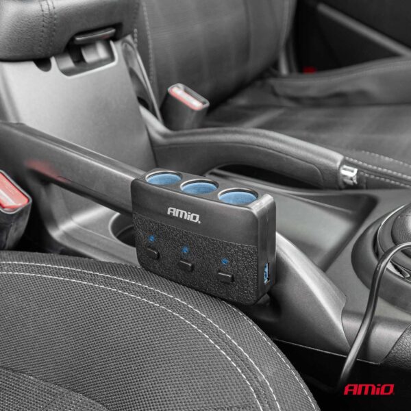 Amio ΑΝΤΑΠΤΟΡΑΣ ΑΝΑΠΤΗΡΑ 12/24V 100W ΜΑΥΡΟΣ/3 ΘΕΣΕΙΣ/2xUSB-A /ΚΟΥΜΠΙ ON-OFF/ΕΝΔΕΙΞΗ LED/ΚΑΛΩΔΙΟ 70cm AMIO - 1 Τεμ. - Image 2