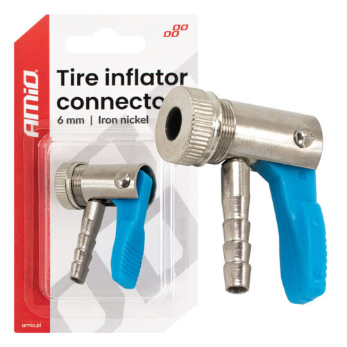 Amio Amio – Προσαρμογέας Ακροφυσίου (Ρακόρ) Φουσκώματος Ελαστικών για σωλήνα διαμέτρου 6mm κατασκευασμένος από κράμα Σιδήρου με επικάλυψη Νικελίου – 1 τεμ. (04497/AM)