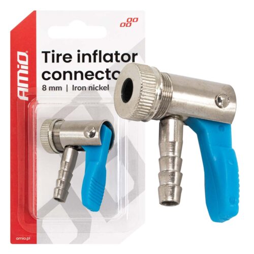 Amio Amio – Προσαρμογέας Ακροφυσίου (Ρακόρ) Φουσκώματος Ελαστικών για σωλήνα διαμέτρου 8mm κατασκευασμένος από κράμα Σιδήρου με επικάλυψη Νικελίου – 1 τεμ. (04498/AM)