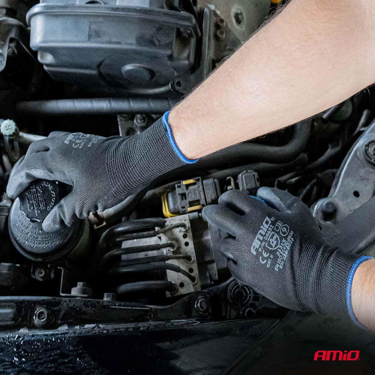 Amio Amio - Γάντια Εργασίας ελαστικά με επικάλυψη πολυουρεθάνης χρώμα μαύρο μέγεθος No.9 - 2 ζευγ. (04632/AM) - Image 2