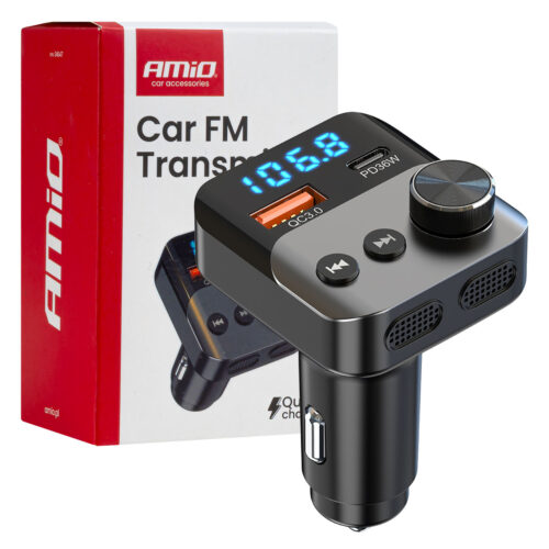 Amio Amio – FM Transmitter Αναπτήρα τύπου FMT01 τάση λειτουργίας για Επιβατικά Αυτοκίνητα και Φορτηγά με 1xUSB Type-A και 1xUSB Type-C για Επιβατικά Αυτοκίνητα και Φορτηγά – 1 τεμ. (04647/AM)