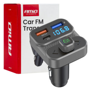 Amio Amio - FM Transmitter Αναπτήρα τύπου FMT02 τάση λειτουργίας 12-24V με 2xUSB Type-A και 1xUSB Type-C για Επιβατικά Αυτοκίνητα και Φορτηγά - 1 τεμ. (04649/AM)