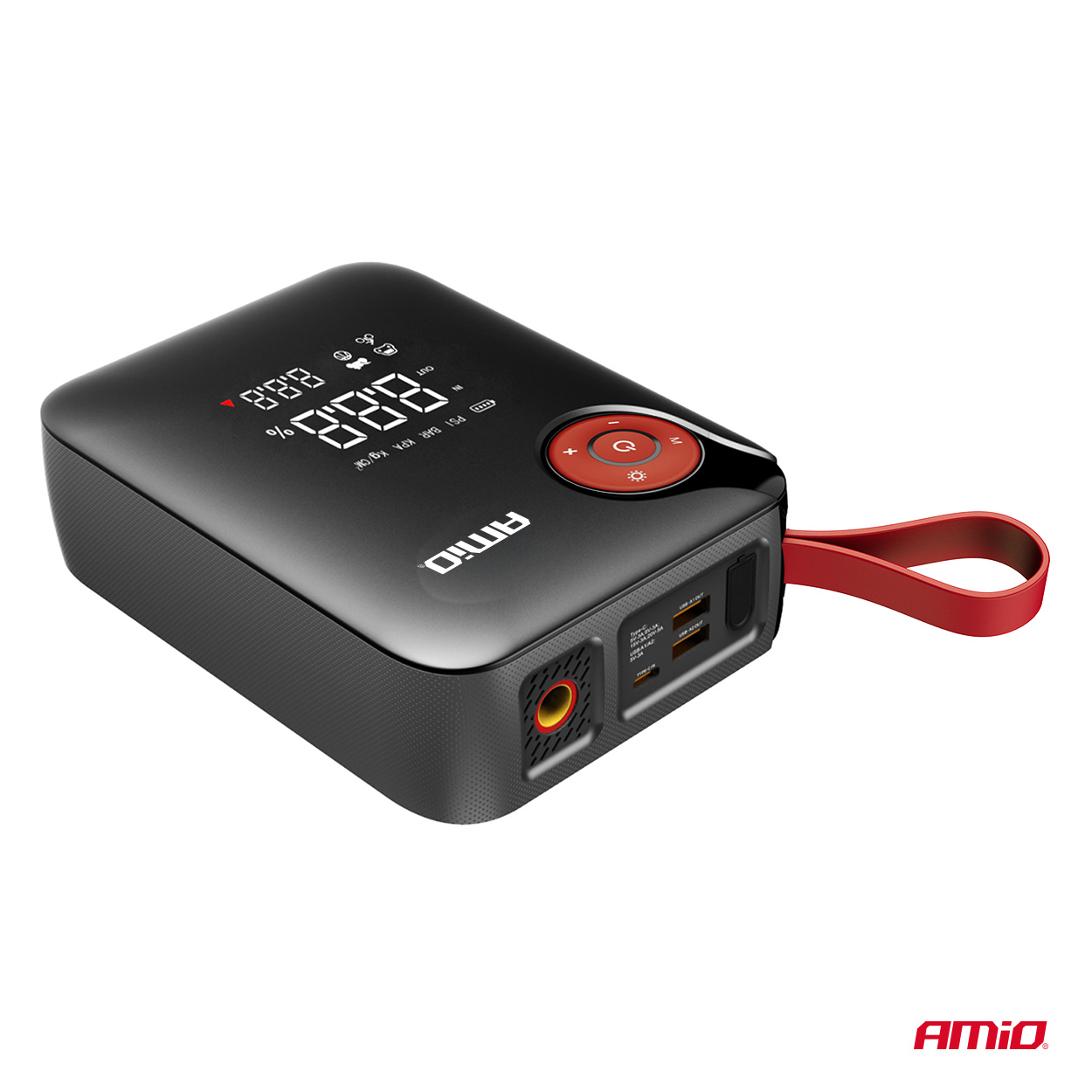 Amio Amio - Φορητός Εκκινητής Μπαταρίας (Jump Starter) Mini με ενσωματωμένο Κομπρεσέρ Αέρα, Powerbank και Φακό LED τάση λειτουργίας 12V με χωρητικότητα 7,2Ah και μέγιστο ρεύμα εκκίνησης 600A για Επιβατικά Αυτοκίνητα - 1 τεμ. (04675/AM) - Image 3