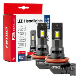 Amio Amio - Λαμπτήρες LED F25 PRO Black Edition H8/H9/H11/H16 68W 12-24V Full CAN Bus με Φωτεινότητα 7646lm σε Ψυχρό Λευκό 6000K για Επιβατικά Αυτοκίνητα & Φορτηγά - Σετ 2 τεμ. (04721/AM)