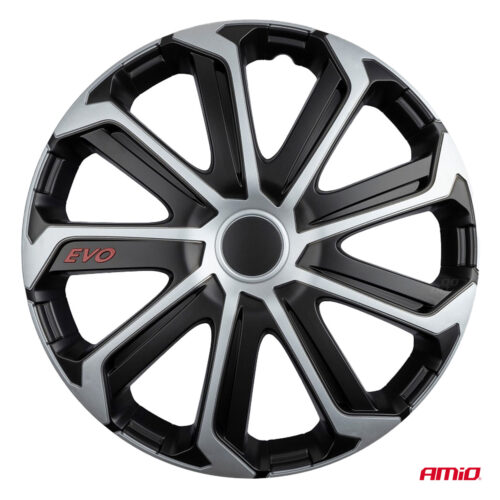 Amio Amio – Σετ Τάσια Τροχών 14” ιντσών, Μοντέλο EVO, Χρώμα Μαύρο / Ασημί – Σετ 4 τεμαχίων σε Κουτί (9740/AM)