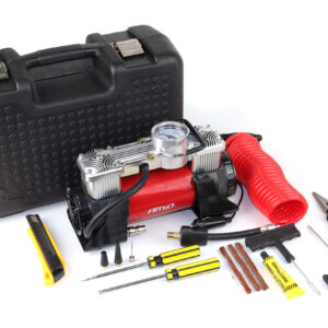 Amio Amio – Κομπρεσέρ Αέρα 12V Διπλού Κυλίνδρου 10BAR 150PSI 60L/min με Μανόμετρο, LED Φακό, Σετ Επισκευής & Βαλιτσάκι για Άμεση Αντιμετώπιση Έκτακτων Αναγκών – 1 Τεμ. (02640/AM)