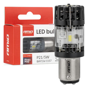 Amio Amio – LED CSP P21/5W BAY15d Διπολικό 12V 66W 4800lm 6500K Full CANBUS για Στοπ & Θέσης Ισχυρό Φως – 1 Τεμ. (04689/AM)