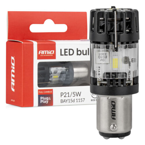 Amio Amio – LED CSP P21/5W BAY15d Διπολικό 12V 66W 4800lm 6500K Full CANBUS για Στοπ & Θέσης Ισχυρό Φως – 1 Τεμ. (04689/AM)