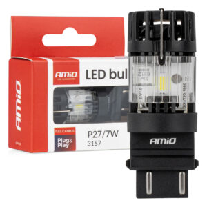 Amio Amio – LED CSP P27/7W 3157 Καρφωτό 12V 66W 4800lm 6500K Full CANBUS για Στοπ & Θέσης Ισχυρό Φως – 1 Τεμ. (04691/AM)