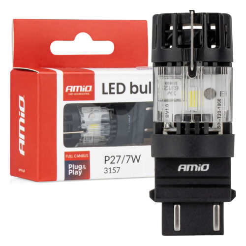 Amio Amio – LED CSP P27/7W 3157 Καρφωτό 12V 66W 4800lm 6500K Full CANBUS για Στοπ & Θέσης Ισχυρό Φως – 1 Τεμ. (04691/AM)