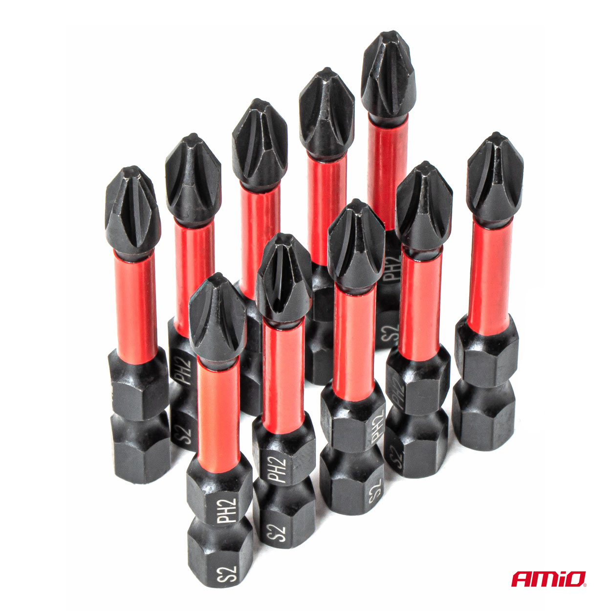 Amio Amio – Μύτες Στρέψης Torsion PH2 HEX 1/4" 50mm Heavy Duty για Σταθερή Τοποθέτηση Εργαλείου & Καθημερινή Χρήση – Σετ 10 Τεμ. (04784/AM) - Image 3
