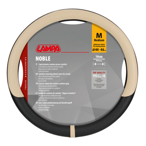 Lampa Lampa – Κάλυμμα Τιμονιού Φορτηγού NOBLE από Skeentex M 44-46εκ. Άοσμο Μαλακό αντιολισθητικό εύκολη τοποθέτηση φαρδιά λαβή 10εκ. Μαύρο / Μπέζ – 1 τεμ. (L9708.3)