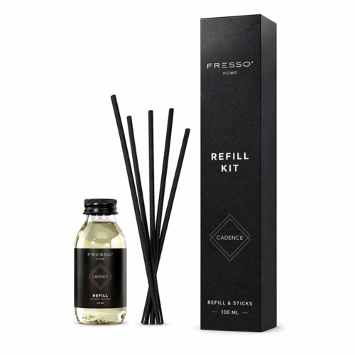 Fresso Fresso – Κιτ Αναπλήρωσης με Άρωμα Cadence 100 ml Premium Home Refill Kit και 6 Μαύρα Στικ από Fiberglass για Αρωματικό Χώρου Reed Diffuser – 1 Τεμ. (390037/FRE)